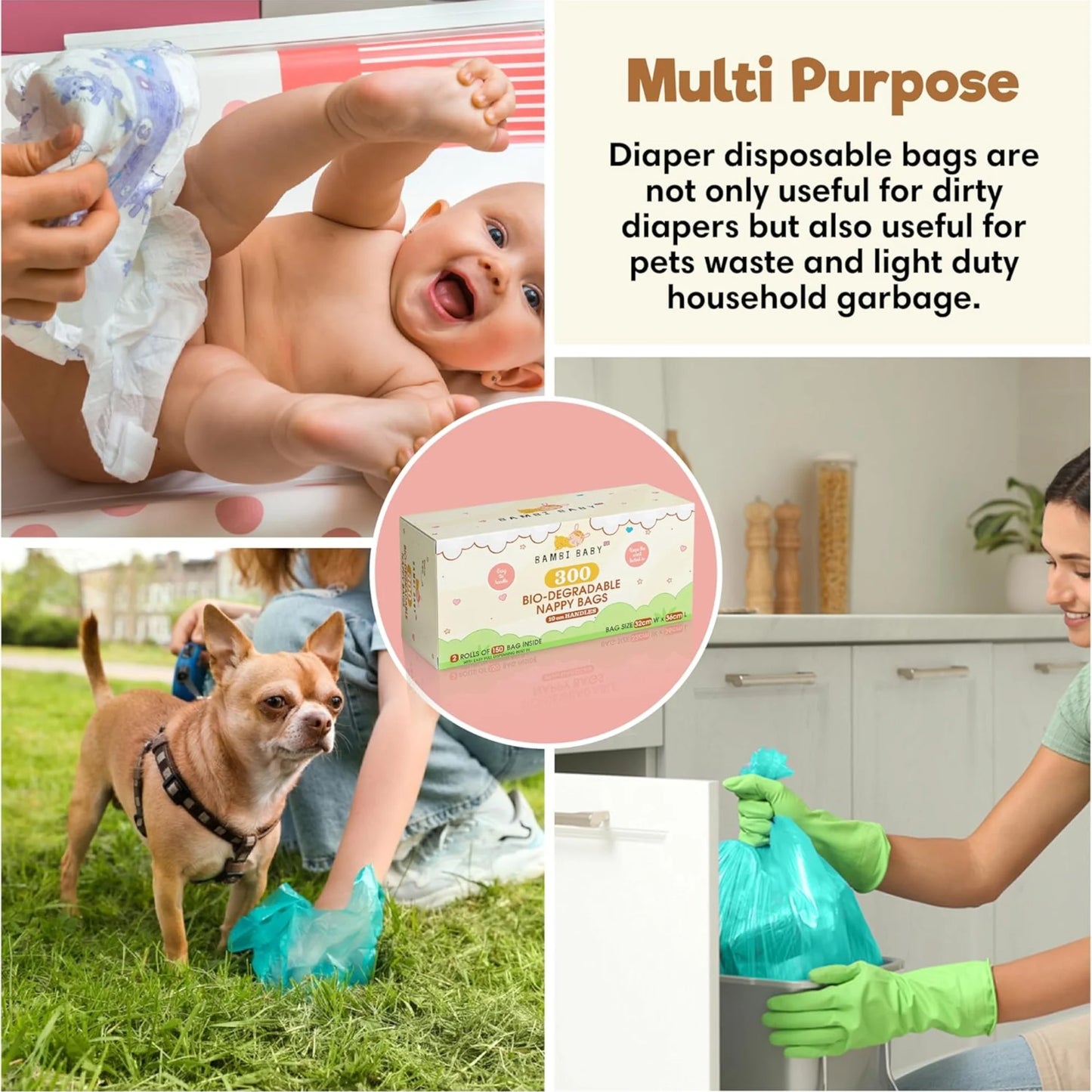 Bambi Baby 100% Biodegradable Nappy Bags (300 pcs)